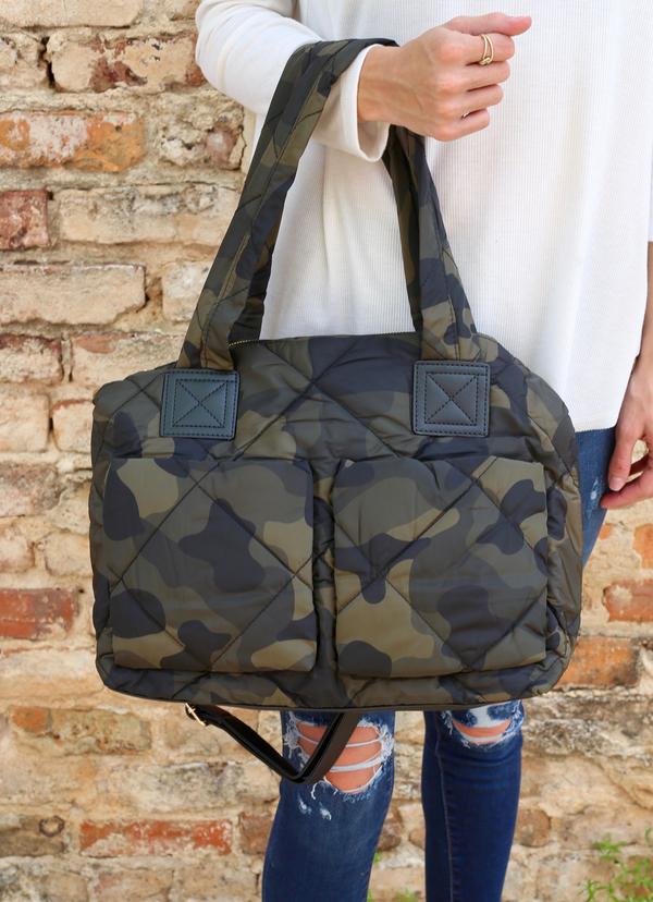 Henney Quilted Tote Bag- Camo