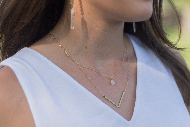Layered Moonstone & V Double Necklace