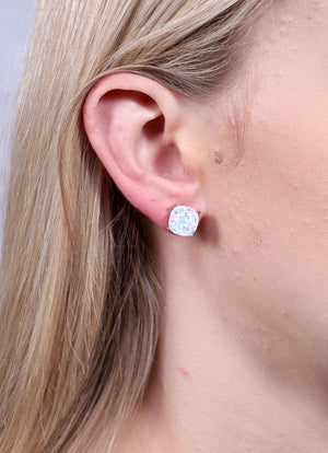 Glitter Cushion Cut Stud Earring- Multicolor