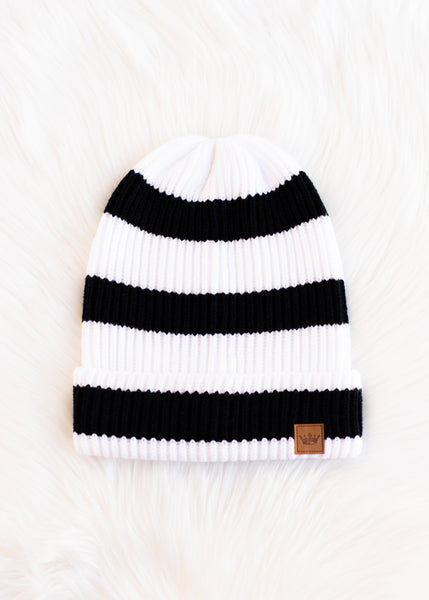 White & Black Stripe Slouchy Beanie – Style & Heart, Inc display picture 3