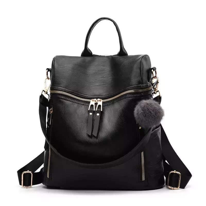 Black Vegan Leather Convertible Backpack Purse